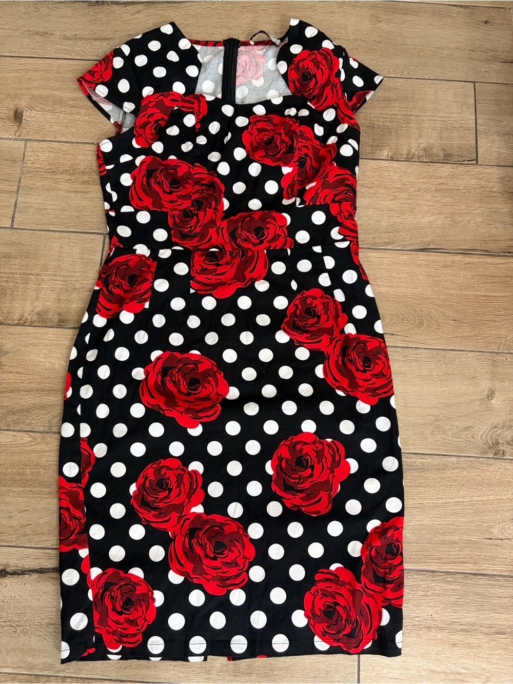 Grace Karin Red Rose Polka Dot Sheath Dress - Black & Red